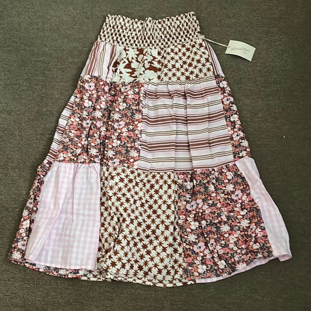Patchwork high waisted midi skirt